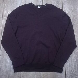 Ibex V-Neck Sweater Mens XL Purple Merino Wool Blend Lightweight Pullover Top